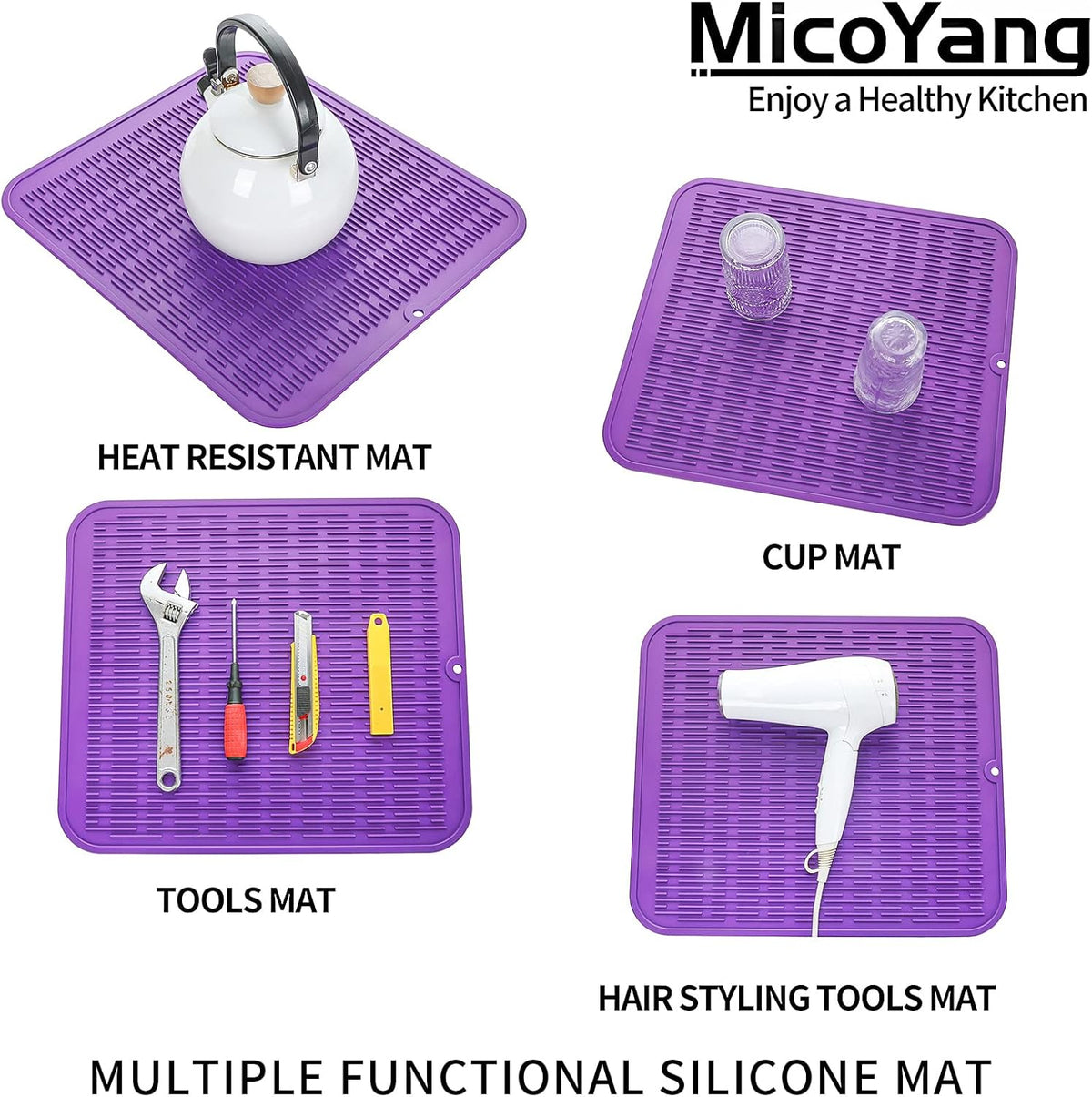 Silicone Dish Drying Mat for Multiple Usage,Easy clean,Eco-friendly,Heat-resistant Silicone Mat for Kitchen Counter or Sink,Refrigerator or Drawer Liner Purple 2XL 24 inches x 18 inches