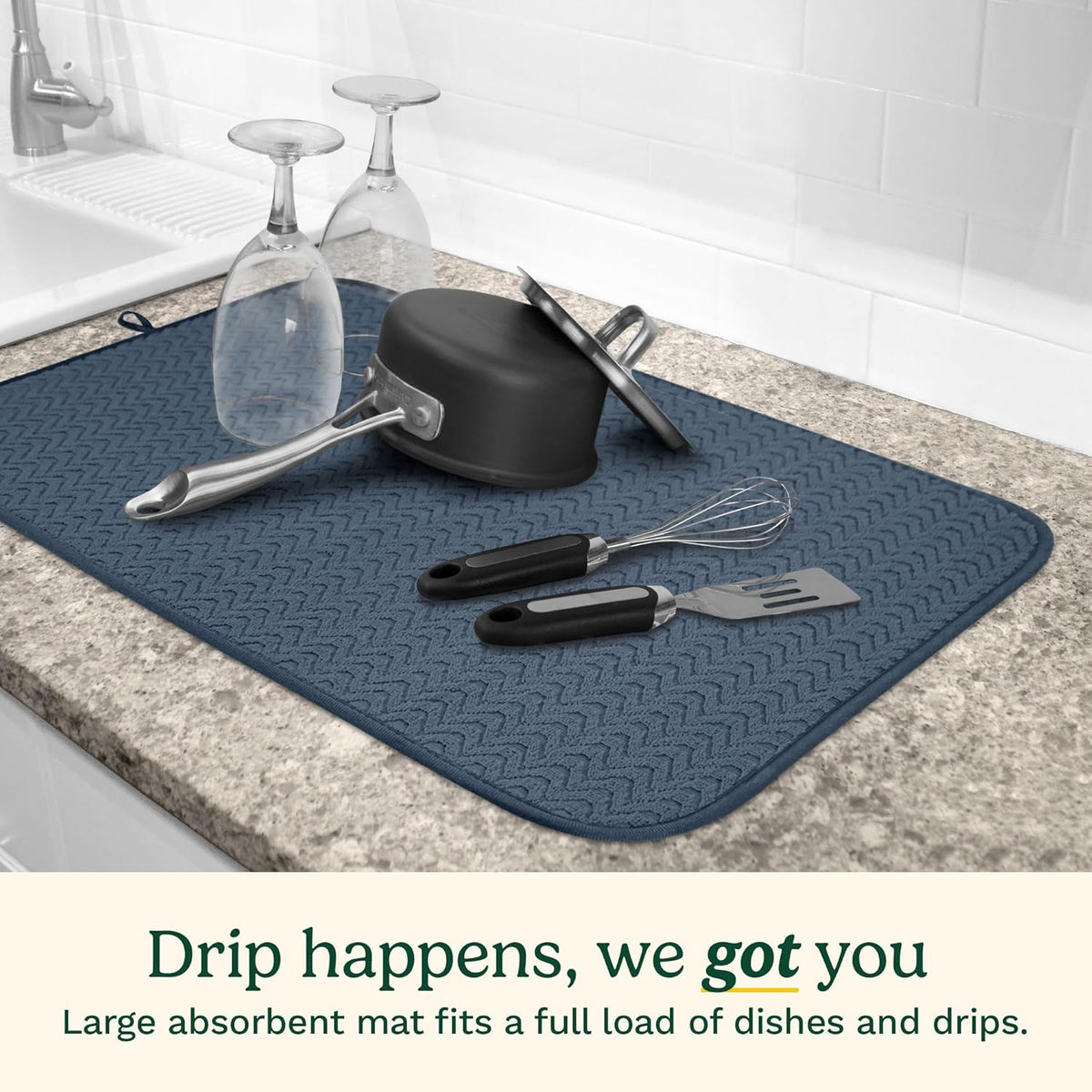 Cuisinart Dish Drying Mats for Kitchen Counter - (2) 18" x 24" Ultra Absorbent Dish Drying Mat XL - Foldable, Machine Washable, Fast Drying Dish Mat (Geostripe)