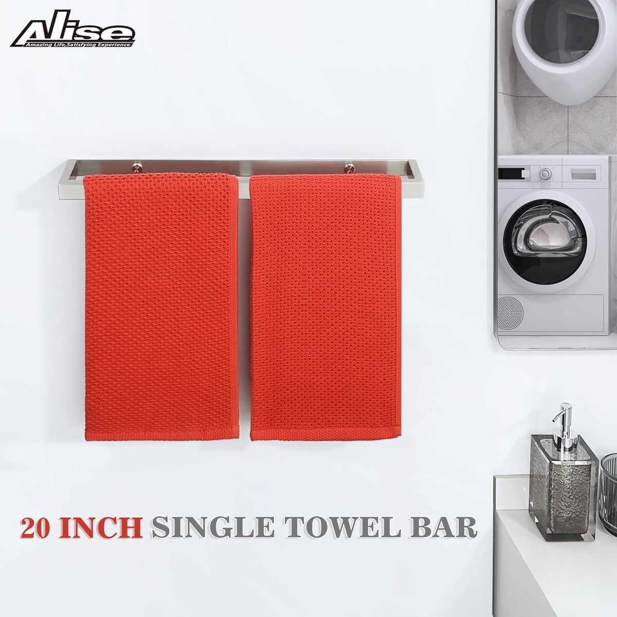 Alise Bath Towel Bar,Wall Mount Towel Holder Towel Rack Towel Hanger for Bathroom Lavatory,20 Inch SUS304 Stainless Steel Towel Rail,Brushed Finish,GJF050-LS