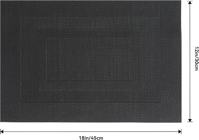 Leetaltree Black Frame Placemats Set of 8 - Heat Resistant Non-Slip Place mats for Dining Table, Washable Durable PVC Vinyl Woven Table Mats（Black Frame, 8）