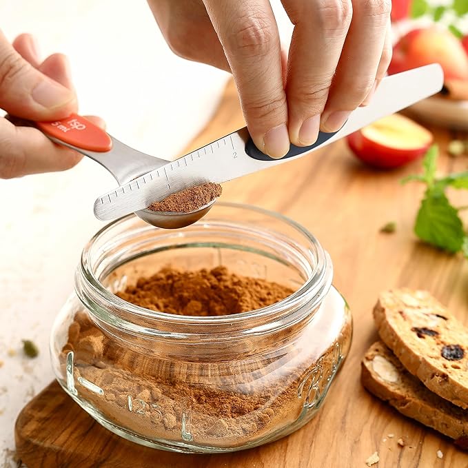 Spring Chef Dual Sided Magnetic Measuring Spoons Set, Mountain Sunrise, Set of 8 & Stainless Steel Magnetic Measuring Cups, Set of 7, Black - 2 Product Bundle