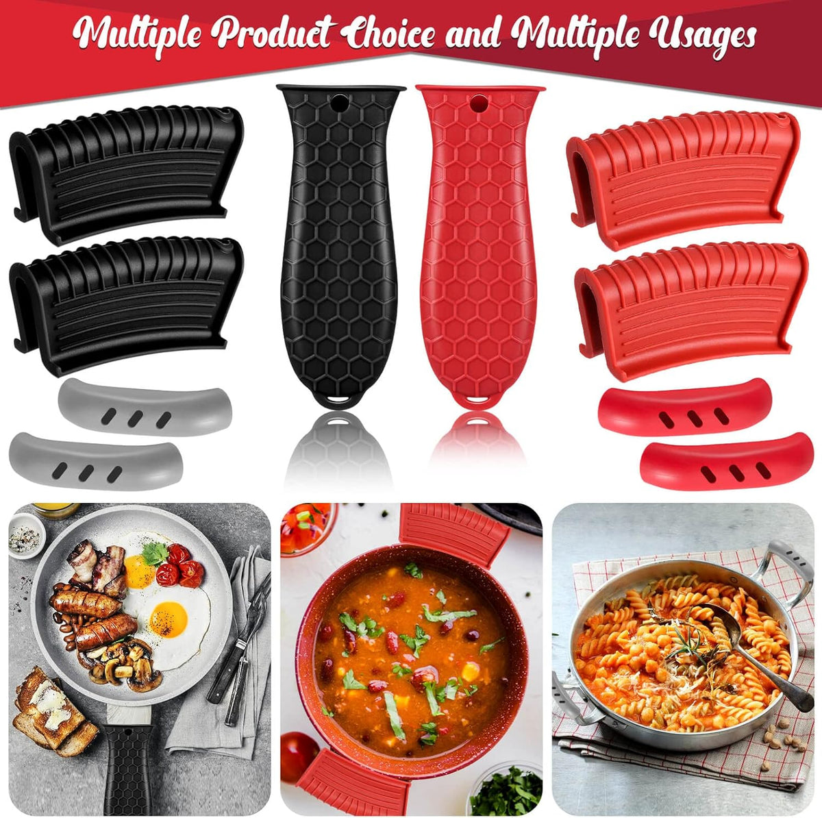 2 Pcs Cast Iron Handle Cover, Silicone Hot Handle Holder, Heat Resistant Cast Iron Skillet Covers Potholder for Frying Pans and Griddles Kitchen Supplies