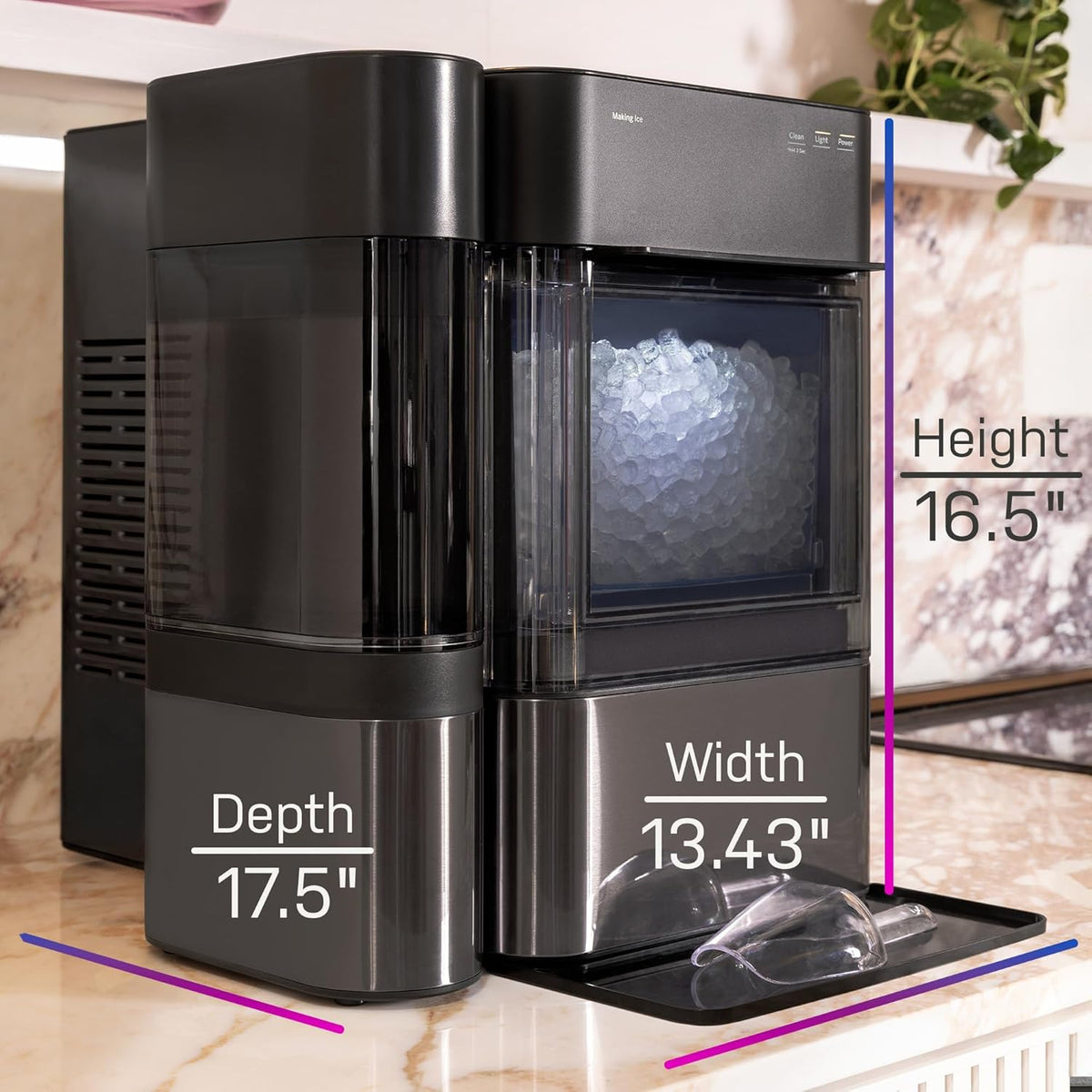 GE Profile Opal 2.0 XL with 1 Gallon Tank, Chewable Crunchable Countertop Nugget Ice Maker, Scoop Included, 38 lbs in 24 Hours, Pellet Ice Machine with WiFi & Smart Connected, Black Stainless
