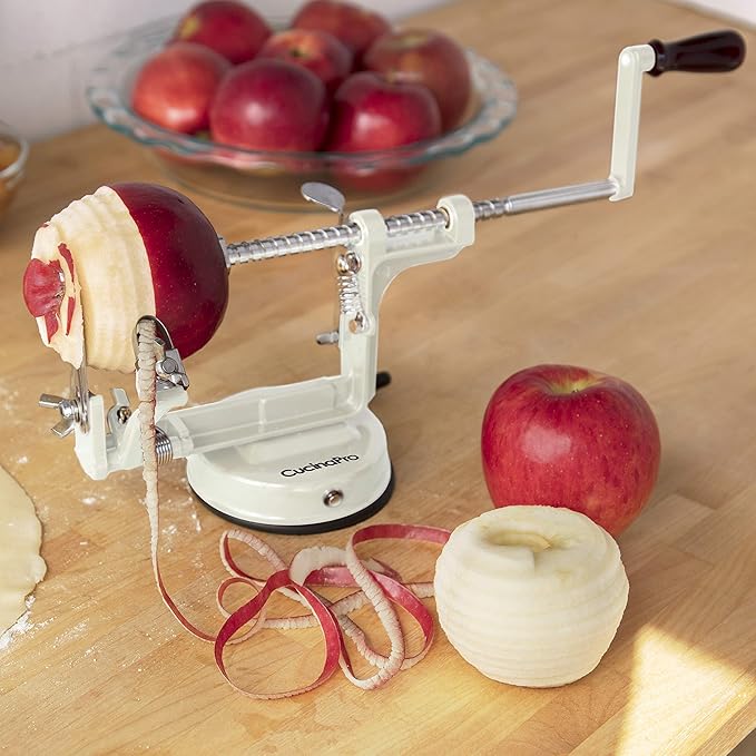 Apple Peeler and Corer - Durable, Heavy Duty Chrome Cast Iron with Powerful Countertop Suction, Hand Crank for Fruits, Apples, Potatoes or Veggies, Fall Picking Season and Holiday Pie Making Essential