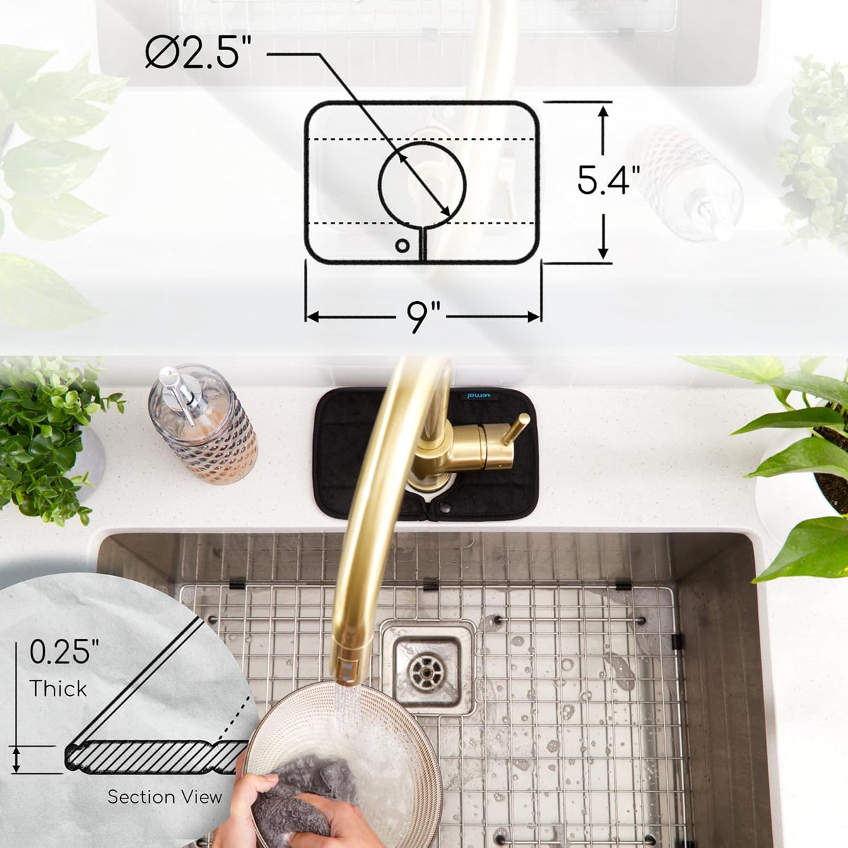 The Original Ternal Sinkmat Drip Catcher & Splash Guard, Faucet Mat for Sinks – Absorbent Microfiber, Machine Washable Counter Protector & Drying Mat for Kitchen, Bathroom or RV [Black, Mini, 1 Pack]