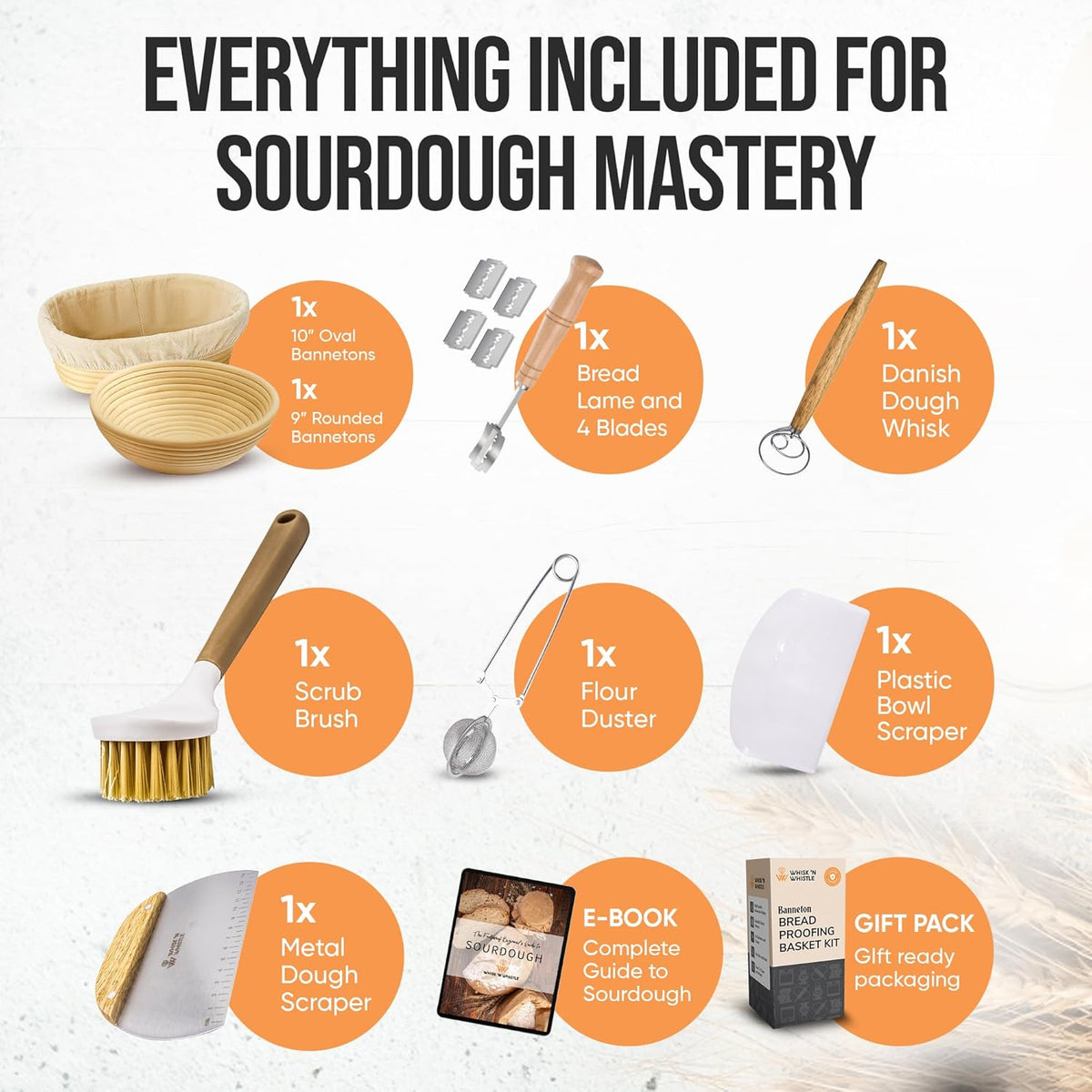 Trailblaze Banneton Bread Proofing Basket Set – Complete Sourdough Bread Baking Supplies – Sourdough Starter Kit – Sourdough Proofing Basket Gift for Bakers - Bread Baskets (9" Round & 10" Oval)