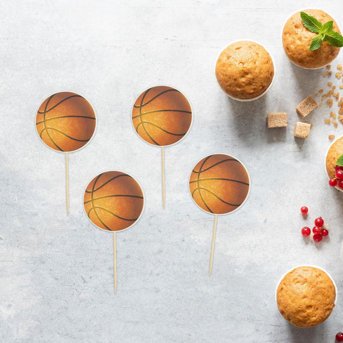 24Pcs Basketball Cupcake Toppers Star Sports Ball Cupcake Picks Baby Shower Basketball Sports Players Theme Birthday Party Cake Decorations Supplies