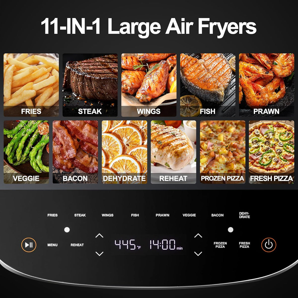 Large Air Fryer,11-IN-1 Airfryer,Super Fast Cooking Speed with Dual Heat Source, Non Toxic Air Fryers Stainless Steel, Max Crisp Technology with 450F, 6QT Up to 33 Chicken Wings Capacity