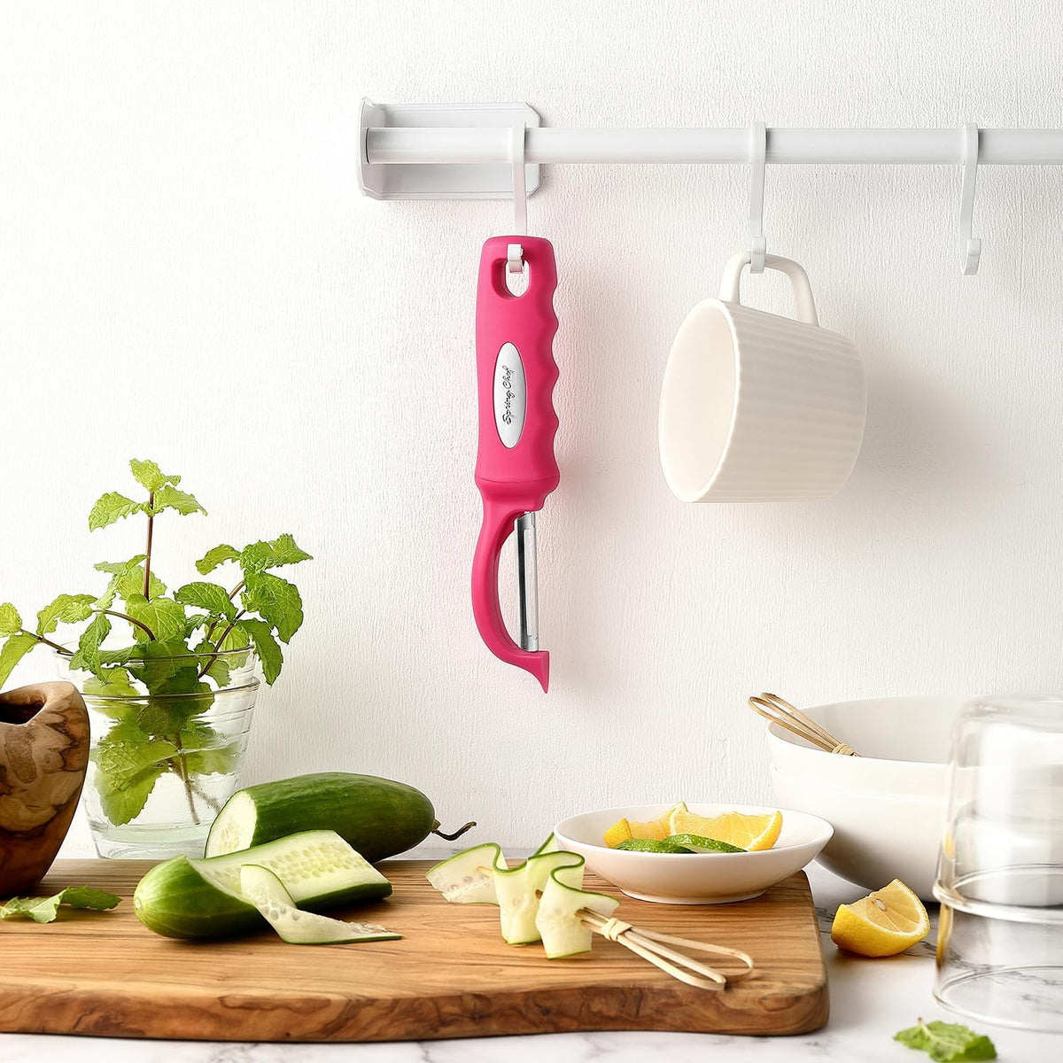Spring Chef Premium Stainless Steel Vegetable Peeler for Kitchen, Dishwasher Safe Apple Peeler with Non-Slip Handle & Sharp Blades, Peel Potato, Fruit, Veggie, Carrot, Mango, Cucumber - Pink