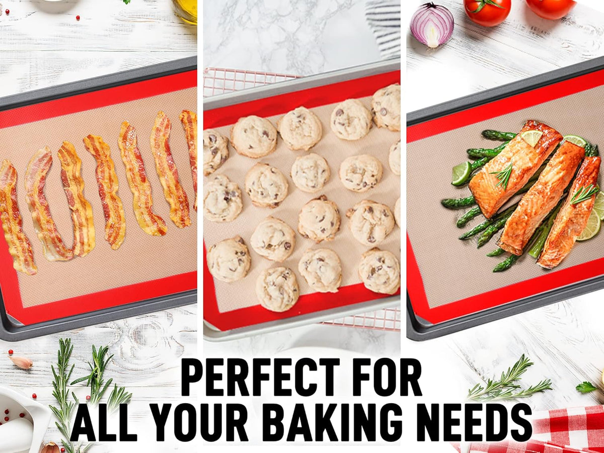 Zulay Kitchen (2 Pack) Silicone Baking Mat Sheet Set - Reusable Baking Mat Nonstick - Half Sheet Baking Mat For Oven - 16.5" x 11.6" (Red)
