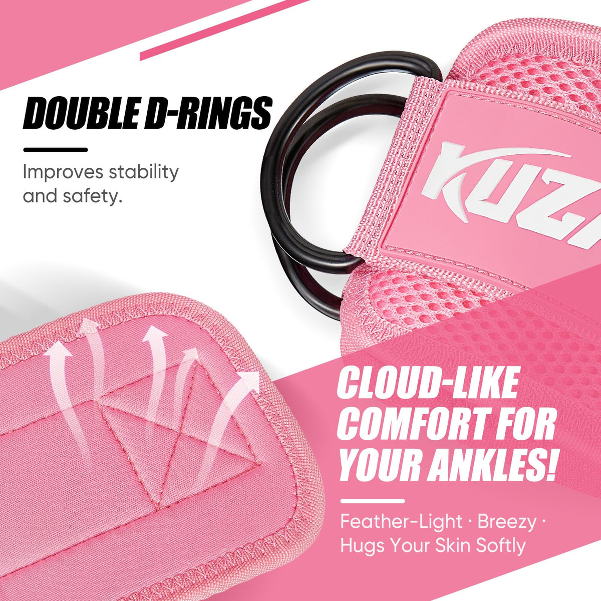 KUZARO Ankle Resistance Bands with Cuffs, Ankle Weights Bands for Working Out, Women Leg and Glutes Workout Equipment, Exercise Bands for Kickbacks, Butt and Booty Trainer, Home Gym Fitness Equipment