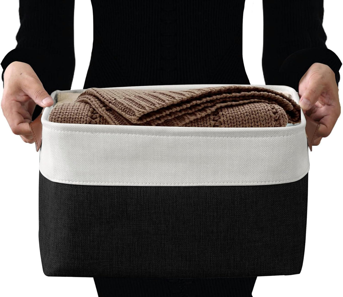 DECOMOMO Storage Bins Fabric Storage Baskets for Shelves, Linen Closet Organization Toys Nursery (Black and White, Large - 4 Pack)