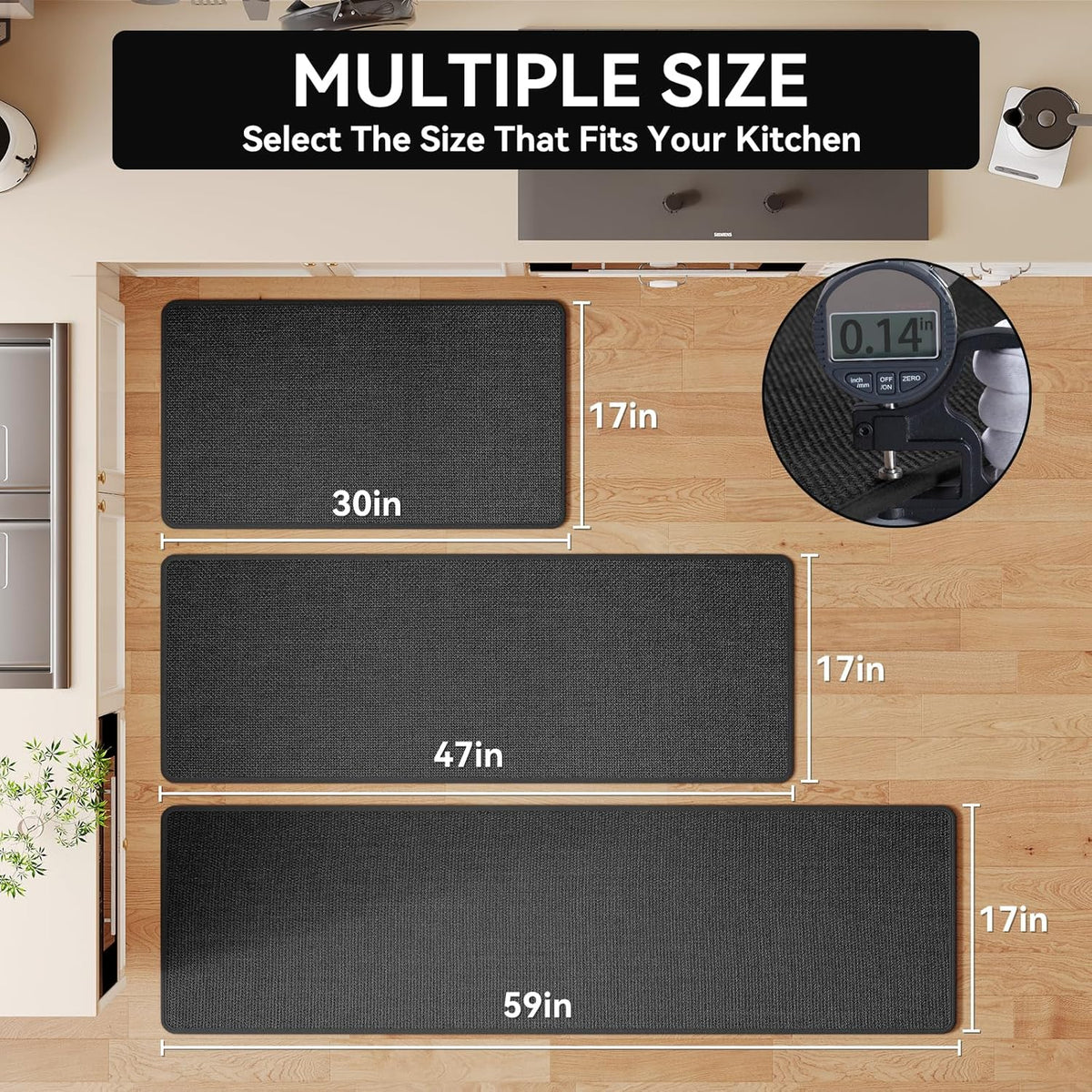 Kitchen Mats for Floor, Super Absorbent Kitchen Rugs Non Slip Washable, Soft Imitation Linen Braided Kitchen Runner Rug, Standing Mat Kitchens Sink Mat, Easy to Clean, Black 17x30
