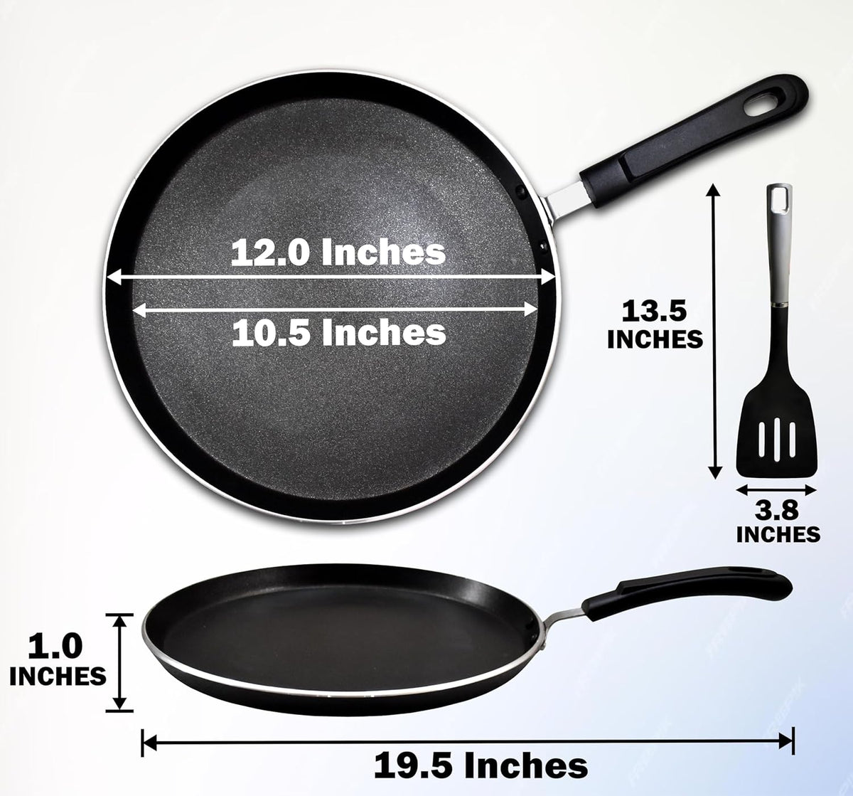Aluminum Nonstick Crepe Pan, 12” Non Stick Skillet Pan for Egg Omelet Tortilla Tawa Dosa, Flat Frying Pan, Induction Compatible PFOA & PTFEs Free, Suitable for Gas Stovetop and Induction Base Cookware