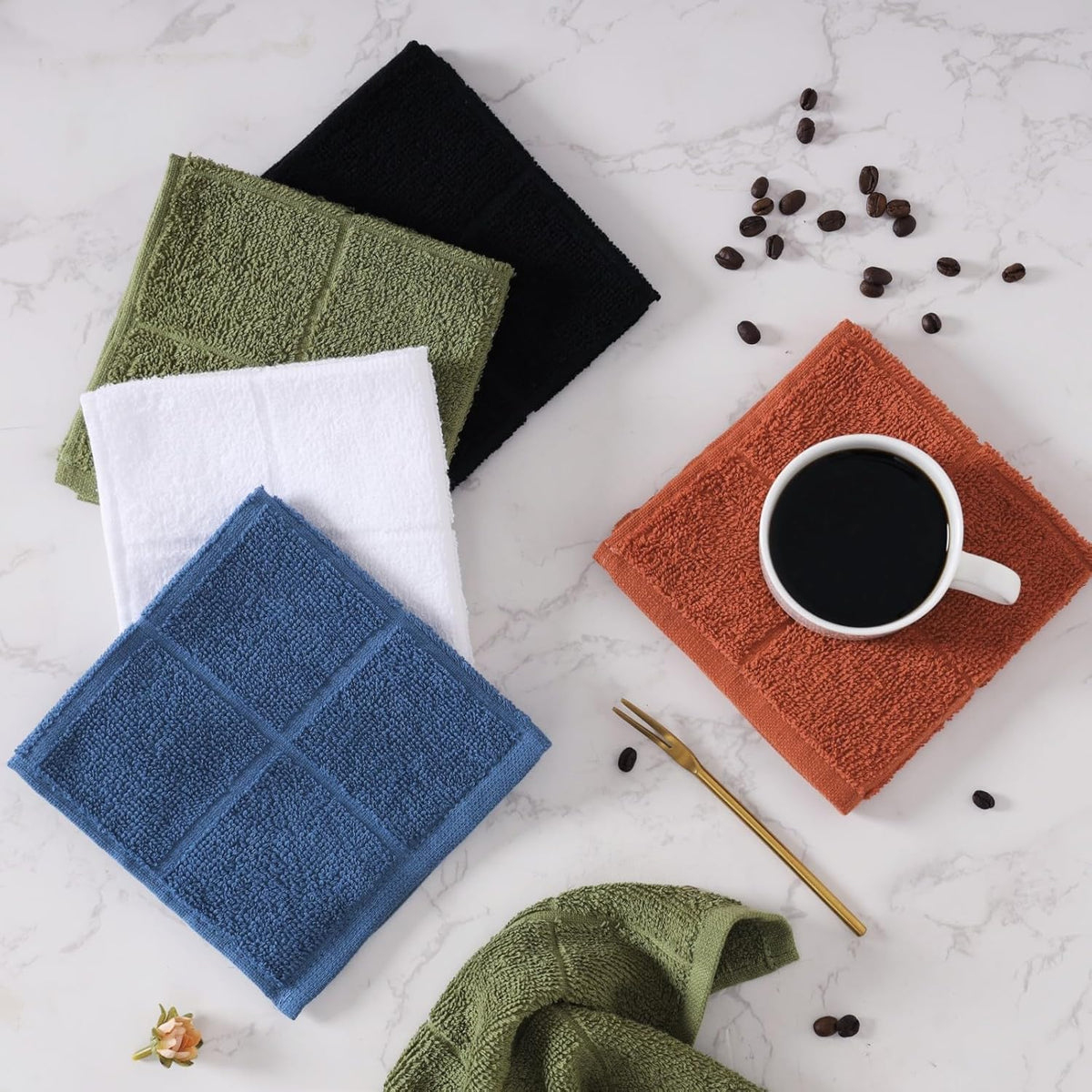 Glynniss Dishcloths Kitchen Highly Absorbent Dish Rags 100% Cotton Dish Cloths for Washing Dishes, Cleaning (Black White, 11x11)