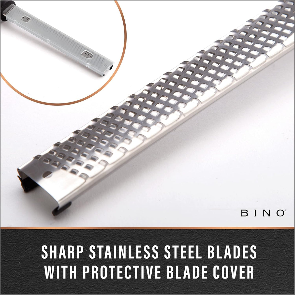 BINO Stainless Steel Rasp-Style Grater | Parmesan Grater | Zester Tool | Kitchen Handheld Graters | Culinary Tools | Lemon & Orange Zester | Spice Grater | Cooking & Baking Utensils & Accessories