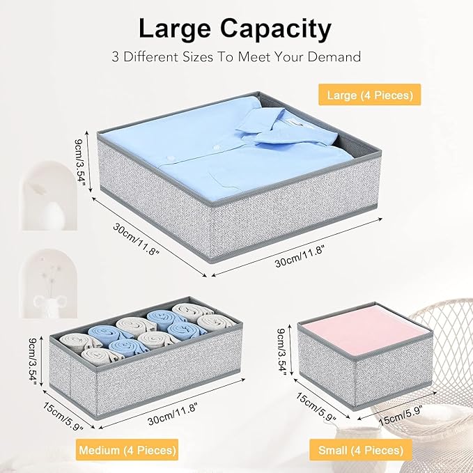 DIMJ Drawer Organizer Clothes 15 Pack - Foldable Baby Organizers and Storage & Dresser Organizer for Bedroom, Closet - Nursery Organization Dresser Dividers for underwear Sock Bra Belt Tie, Gray