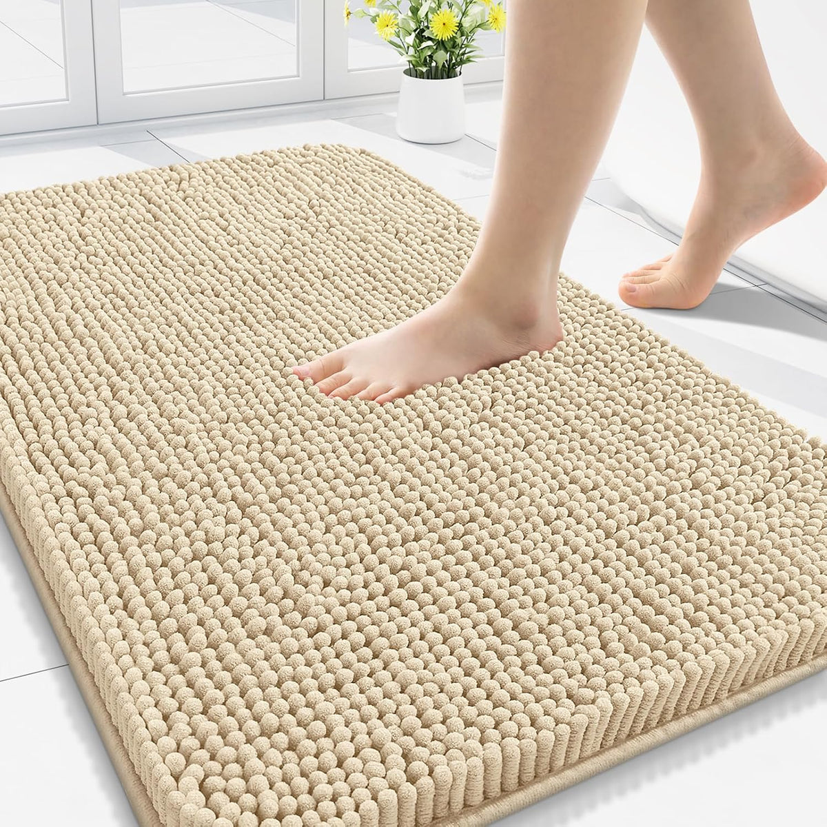 Arotive Bathroom Rugs 30x20, Extra Soft Absorbent Shaggy Chenille Bath Rugs, Machine Washable Rubber Backing Non-Slip Bath Mats for Bathroom Floor Tub and Shower, Home Decor Accessories, Beige
