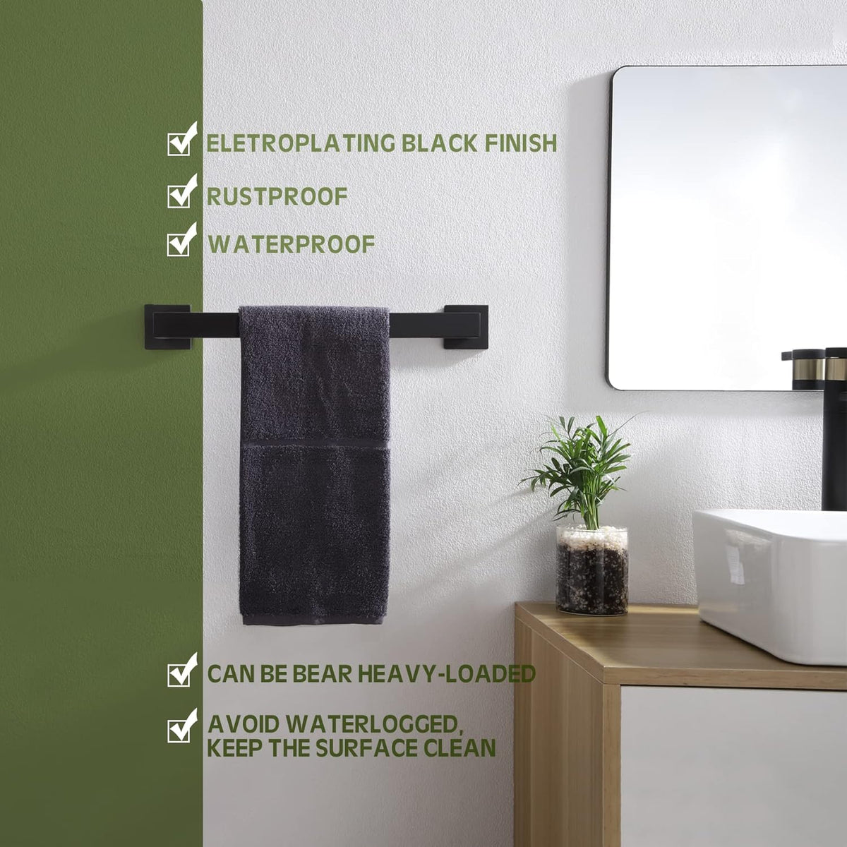 KOKOSIRI 16-Inch Single Towel Bar, Bathroom Kitchen Towel Holder, Wall Mounted SUS304 Stainless Steel Towel Rack, Matte Black, B4003BK-L16