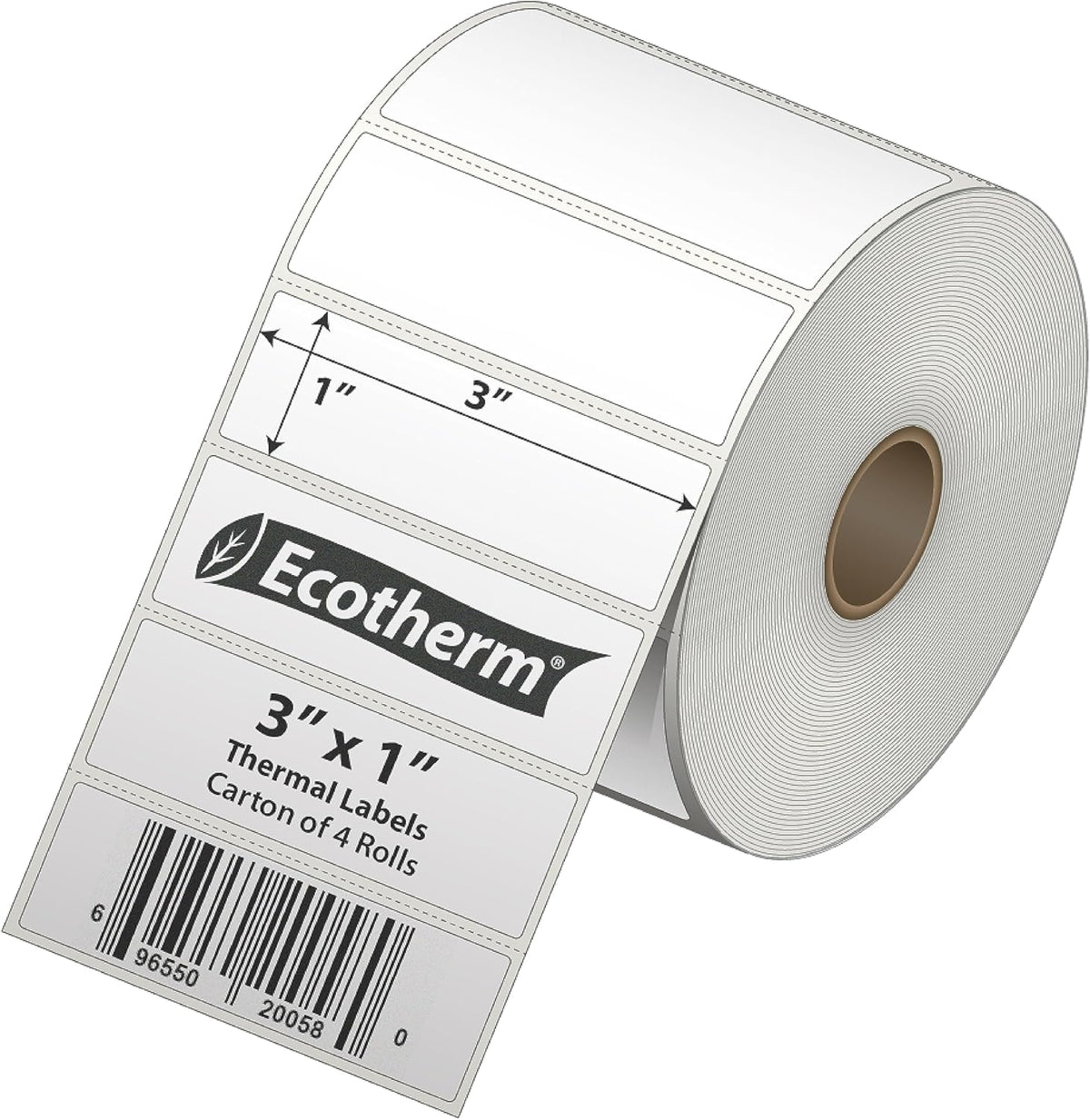 3" x 1" Thermal Labels | 4 Rolls | 5240 Labels | fits Zebra, Munbyn, Rollo, Godex, Arkscan, iDPRT, Offnova Thermal Label Printers and More | Blank White Adhesive Stickers by Ecotherm