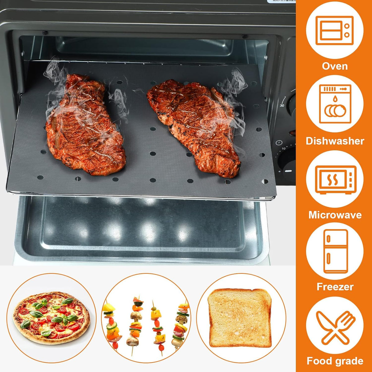 6 Pack Reusable Liners for Toaster Oven Non Stick Fryer Mat Air Fryer Oven Liners Easy Clean Toaster Mat Compatible with Cuisinart, Ninja, Kalorik Microwave(12 x 14 Inch)