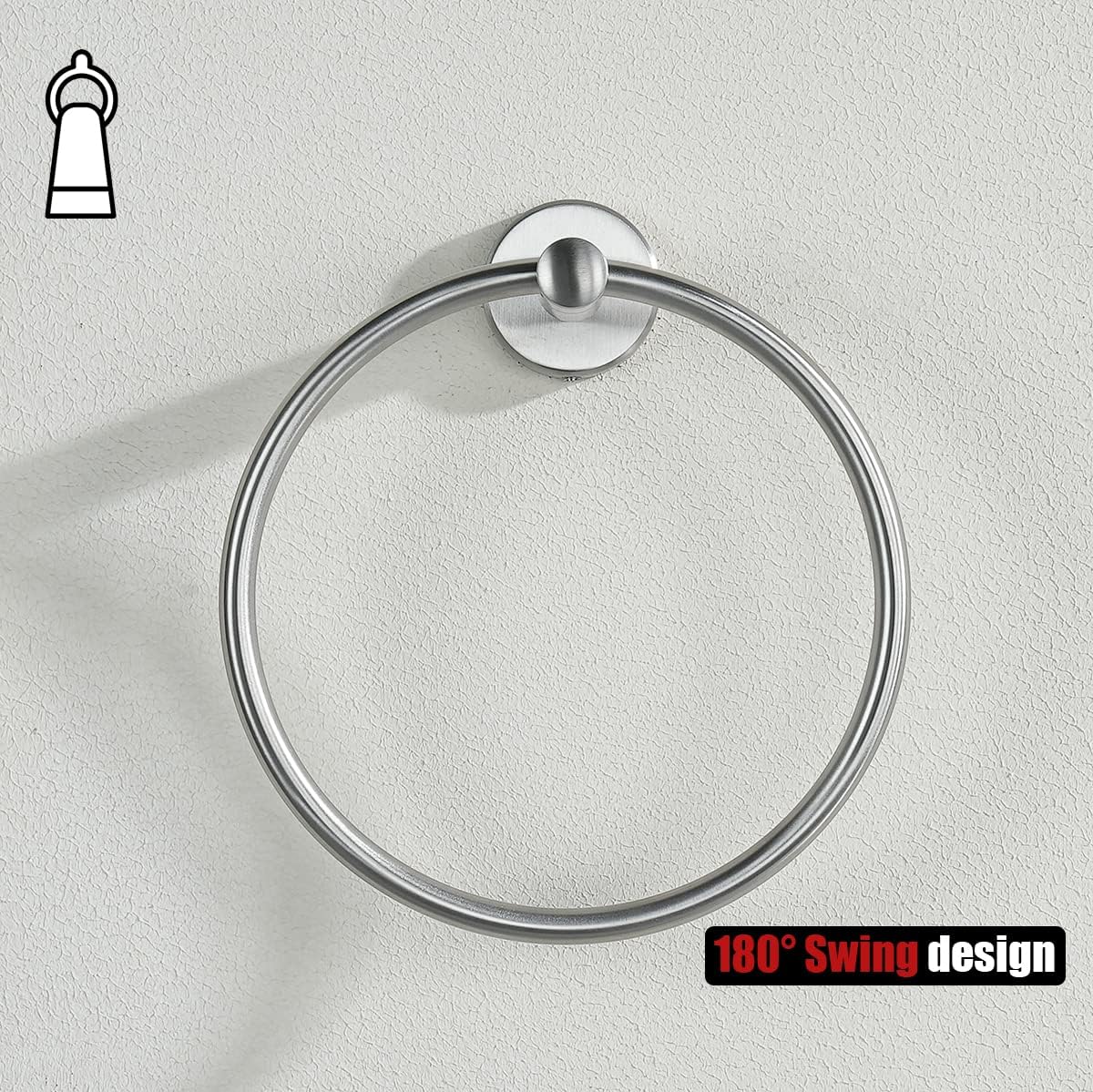 JQK Towel Ring, 304 Stainless Steel Hand Towel Holder for Bathroom, Brushed Finished Wall Mount, TR130-BN