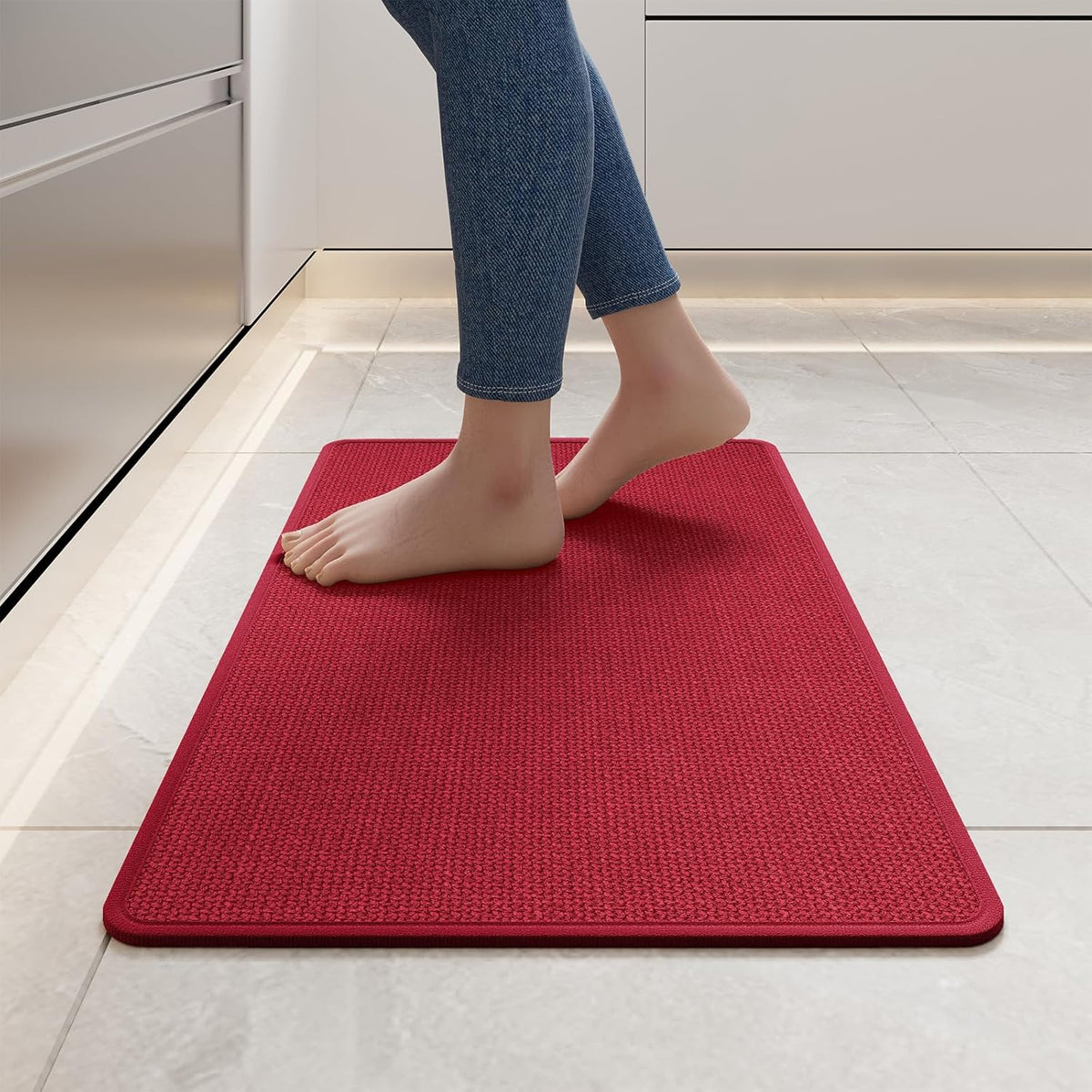 Kitchen Mats for Floor, Super Absorbent Kitchen Rugs Non Slip Washable, Soft Imitation Linen Braided Kitchen Runner Rug, Standing Mat Sink Mat, Easy to Clean, Red 17x30