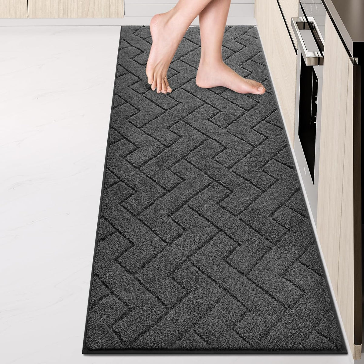 Machine Washable Kitchen Rugs 24" x 84", Non-Slip Kitchen Runner Rugs Mats for Floor, Absorbent Comfort Standing Mats for Kitchen, Sink, Laundry and Hallway, Rolled Packaging, Charcoal