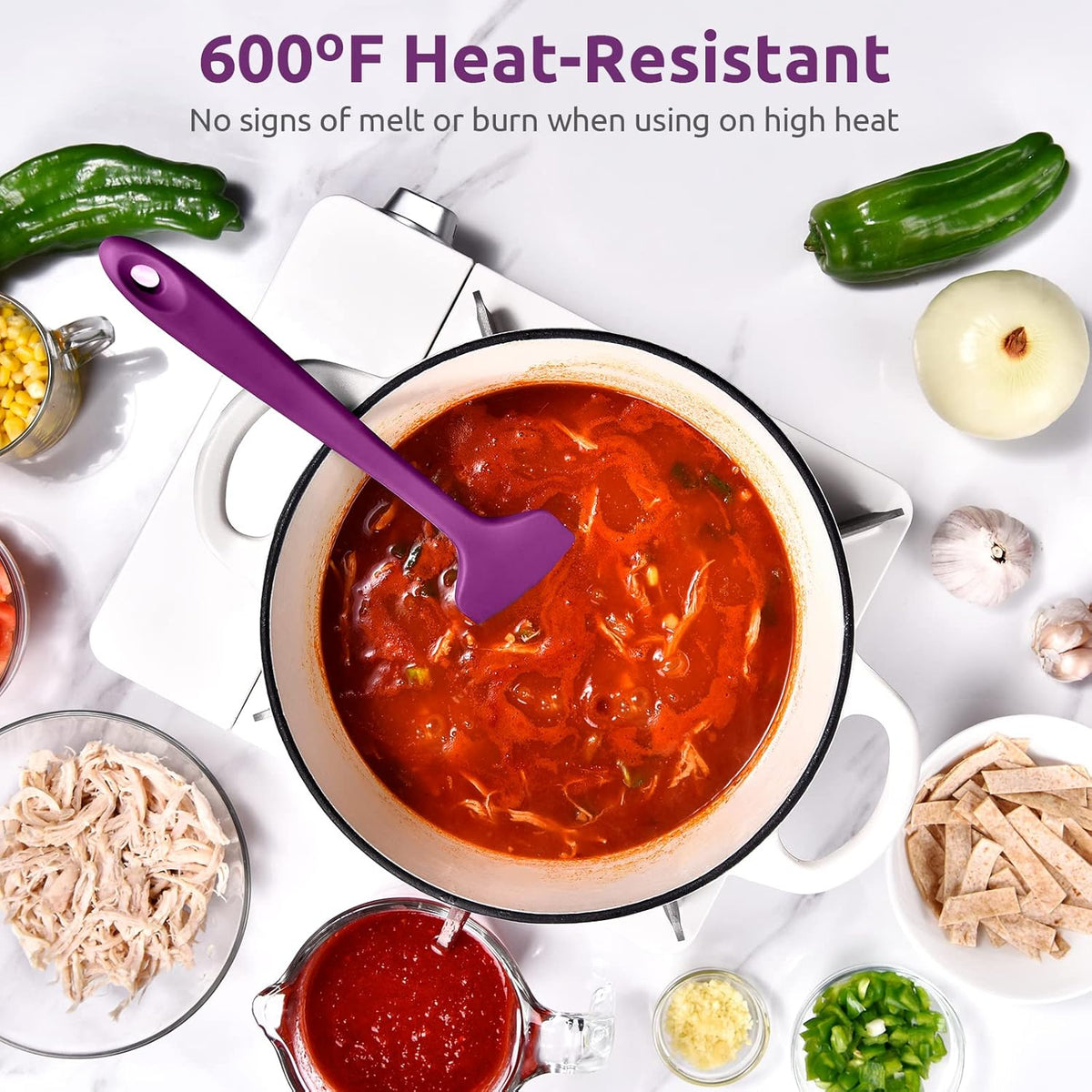 Heat Resistant Silicone Large Spatula: U-Taste 600ºF High Heat Flexible 11.38in Silicon Mixing Stirring Cooking Scraping Baking Bowl Scraper Seamless Spreader for Kitchen Nonstick Cookware (Purple)