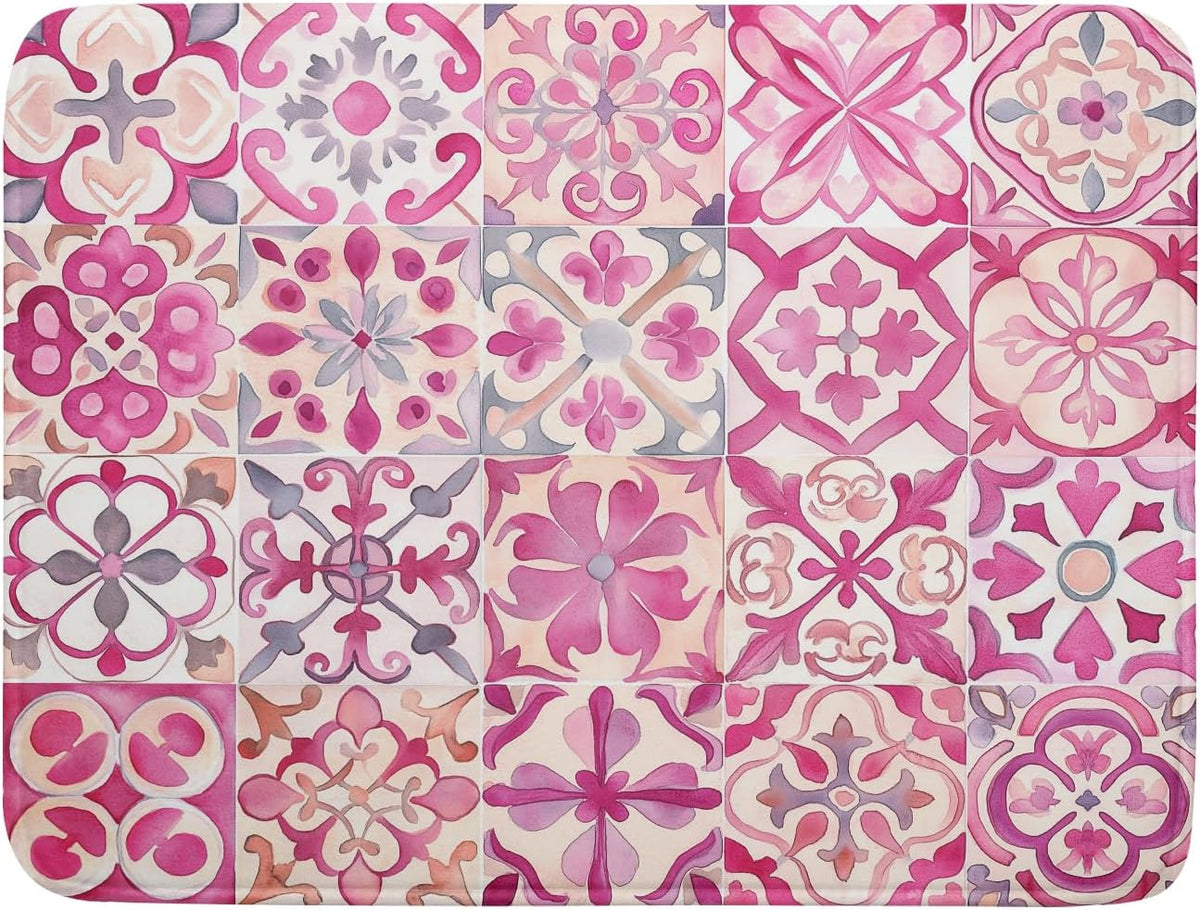 Pink Mexican Tiles Dish Drying Mat Absorbent Microfiber Dish Drying Pad for Kitchen Multi-use Large