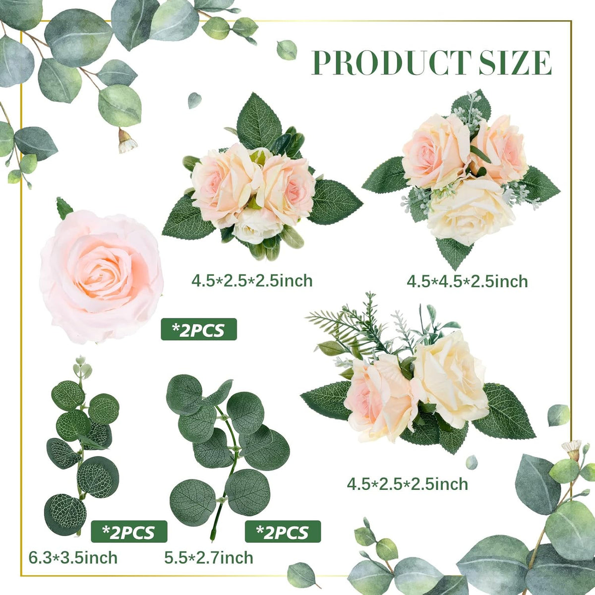 Taiyin 9 Pcs Flower Cake Topper Boho Cake Decorations Eucalyptus Flowers Floral Decorations for Women Wedding Birthday Party Anniversary(Light Pink)