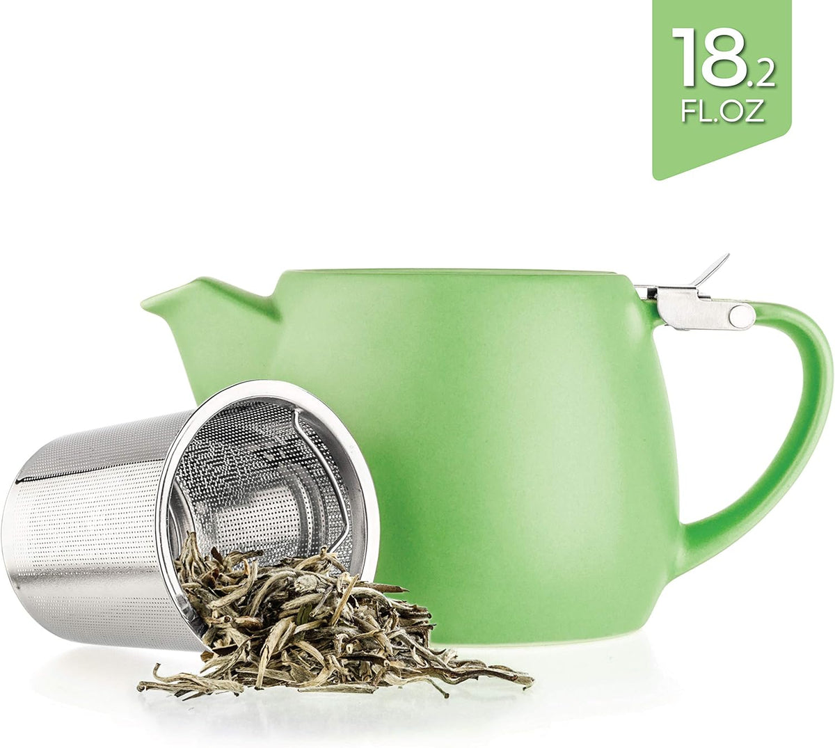 Tealyra - Pluto Porcelain Small Teapot Lime - 18.2-ounce (1-2 cups) - Matte Finish - Stainless Steel Lid and Extra-Fine Infuser To Brew Loose Leaf Tea - 540ml