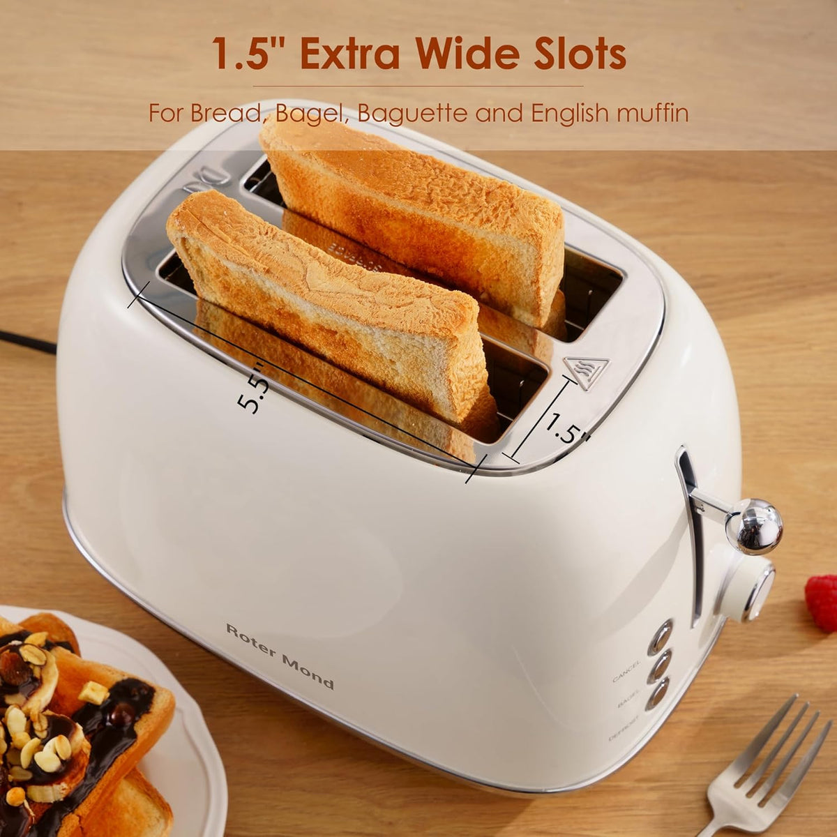 2 Slice Toaster Retro Stainless Steel with Bagel, Cancel, and Defrost Functions, 6 Bread Shade Settings, Extra Wide Slots and Removable Crumb Tray, Cream