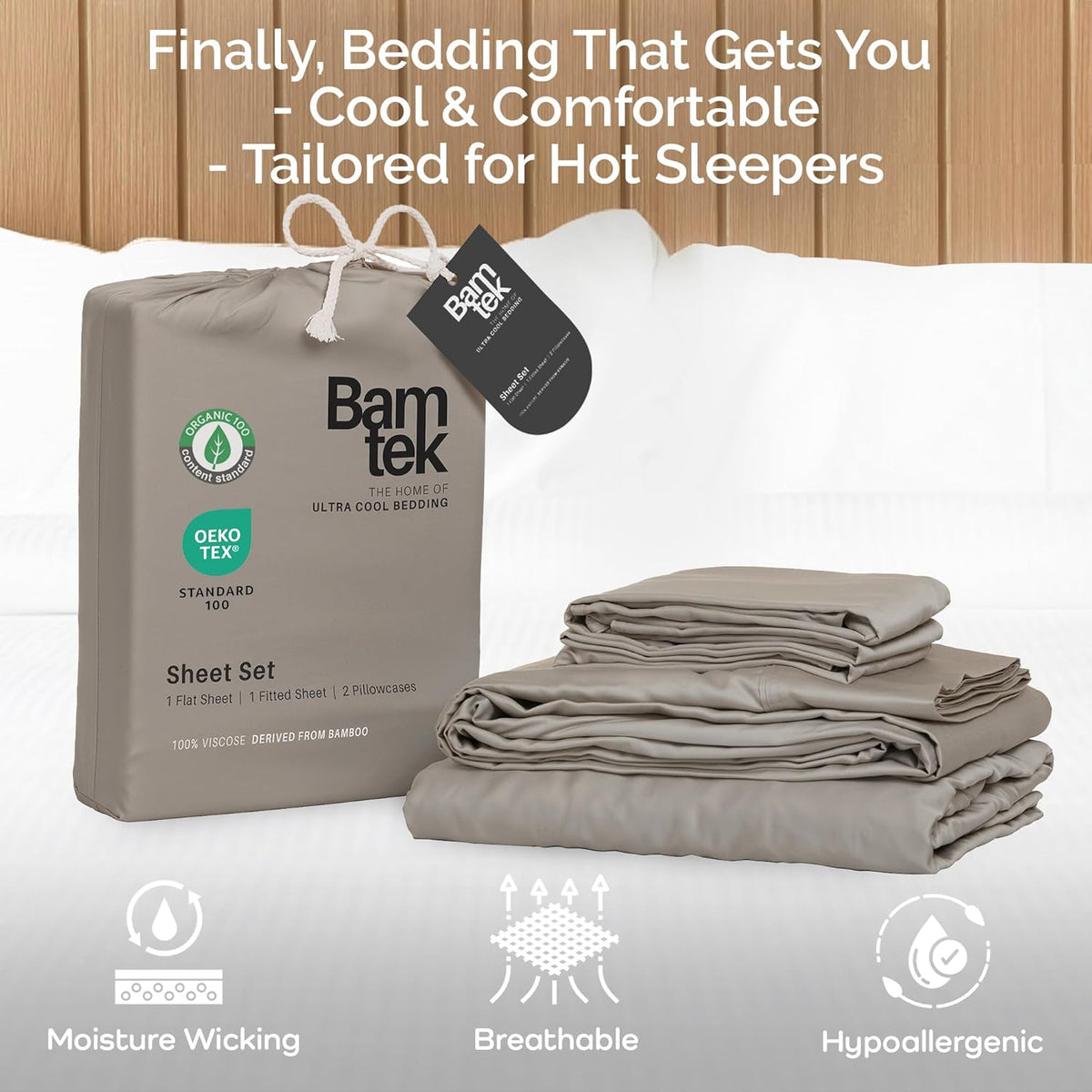 100% Viscose from Bamboo Sheets California King Size, Super Soft Bedding Set, 4PC Cooling Sheets for Hot Sleepers, Vegan Silk Moisture Wicking, Organically Grown Bedsheet, Sand - 72" x 84"
