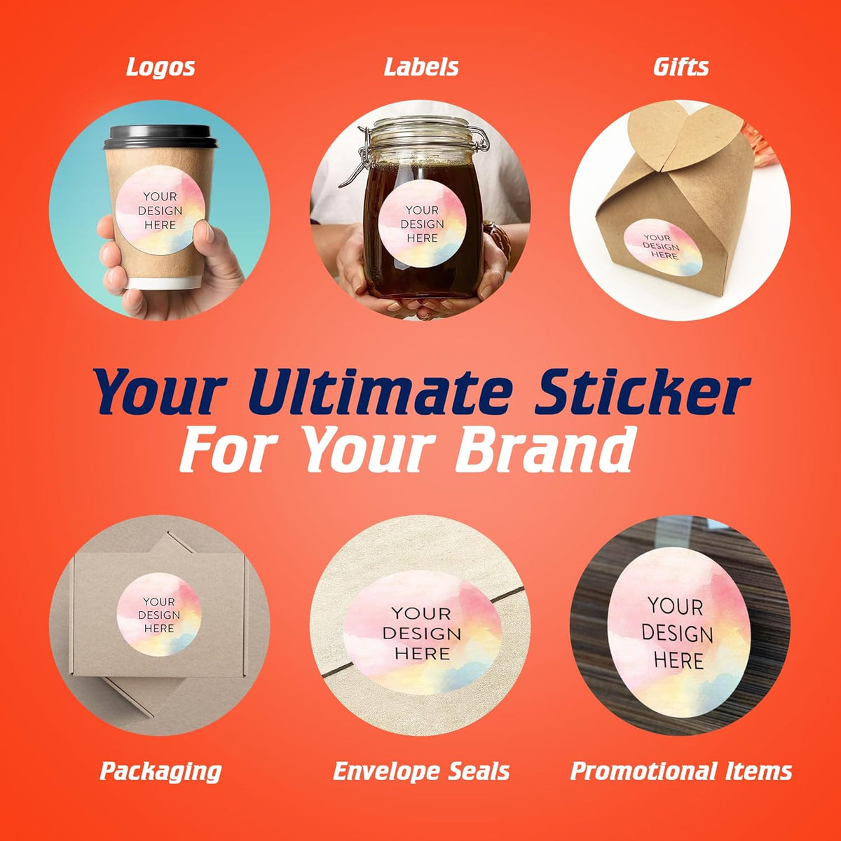 100 Custom Vinyl Stickers - Upload Your own Image, Text, Design, Logo - Personalized Logo Labels for Handmade, Packaging, Bottle, Jars, Candle, Brand Stickers (Watercolor, 4x4)
