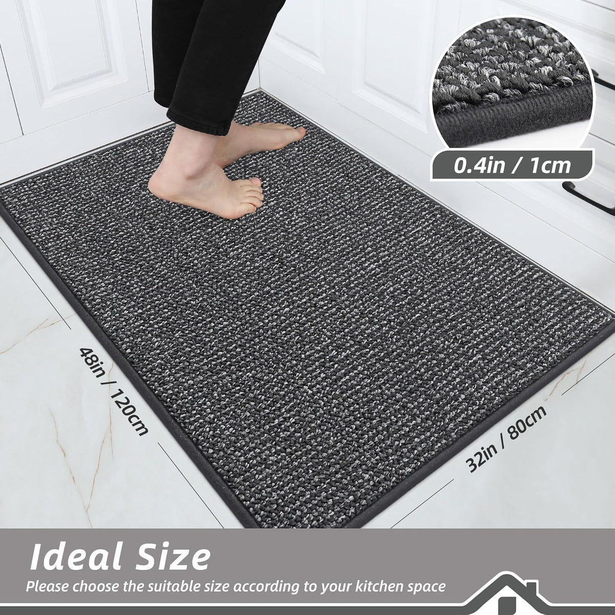 BEQHAUSE Kitchen Rugs 32"x48", Non-Slip Kitchen Mats for Floor, Super Absorbent and Stain Resistant Kitchen Rugs, Machine Washable Rugs for Kitchen, Hallway, Laundry & Sink, Charcoal