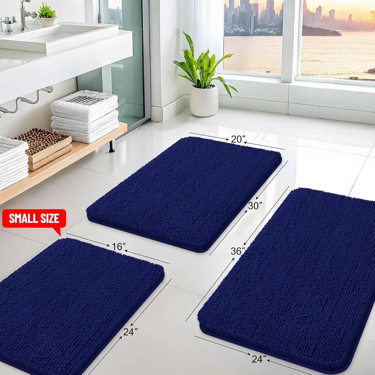 Arotive Bathroom Rugs 36x24, Extra Soft Absorbent Shaggy Chenille Bath Rugs, Machine Washable Rubber Backing Non-Slip Bath Mats for Bathroom Floor Tub and Shower, Home Decor Accessories, Navy