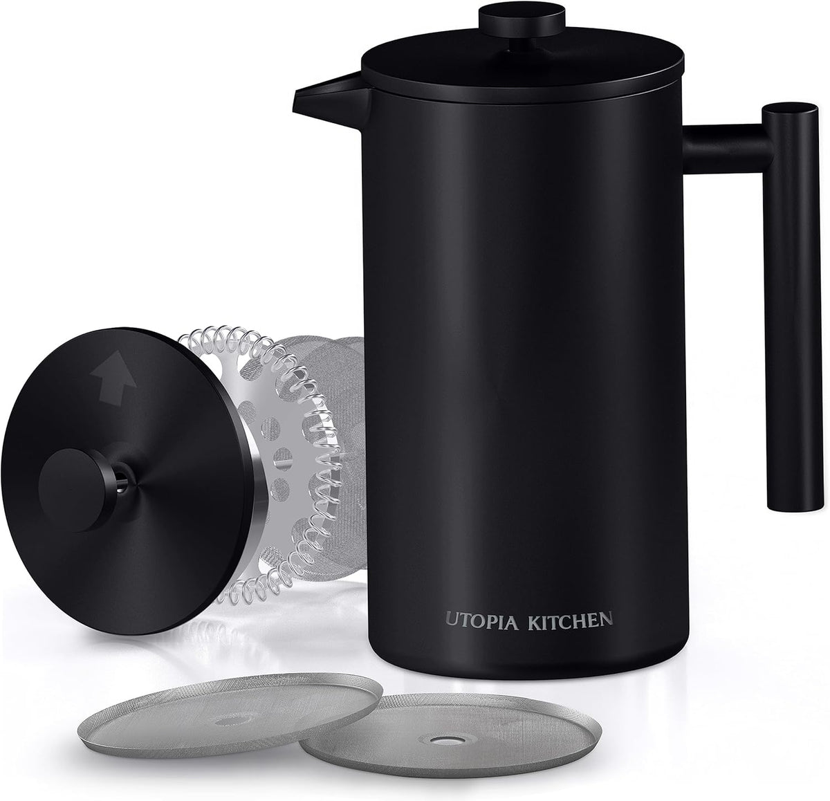 Utopia Kitchen Stainless Steel French Press Coffee Maker 50 Oz, French Press Tea Maker, Cold Brew Portable Travel Coffee Presses, Tea Press Gifts Black