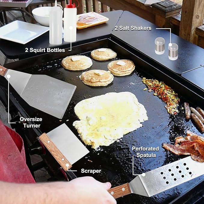 ROMANTICIST 132PC Professional Griddle Accessories Kit - Heavy Duty Stainless Steel Grill Spatula Set for Grill Griddle Hibachi Flat Top Outdoor Cooking - Great Grill Gift on Birthday Wedding