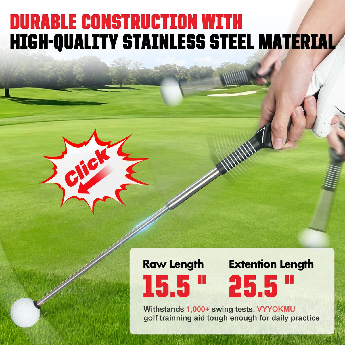 VYYOKMU Tempo Stick Golf for Right Hand, Retractable Golf Swing Trainer