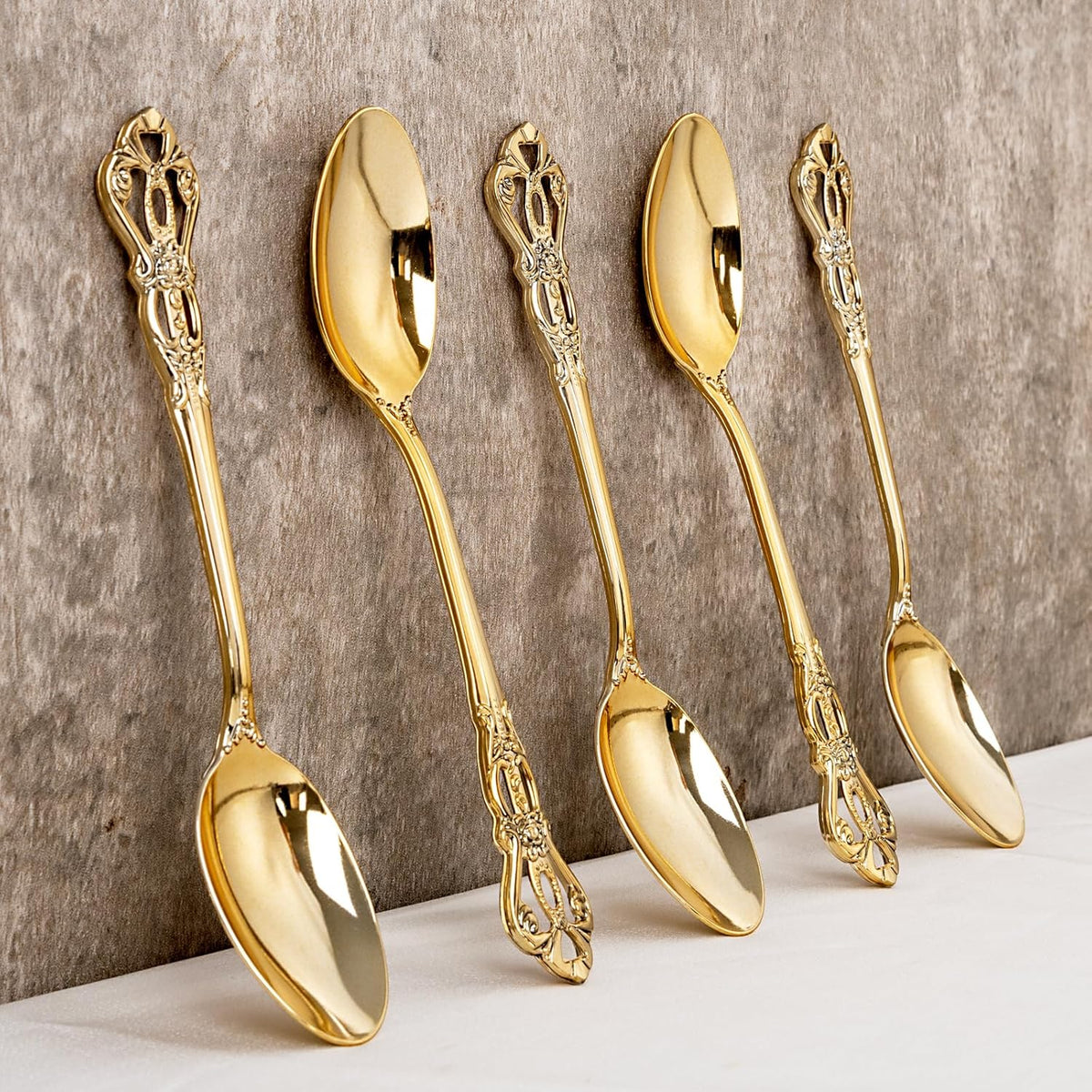 30PCS Gold Plastic Spoons - Gold Soup Spoons Disposable - 8.1 Inch Heavy Duty Plastic Silverware - Heavyweight Elegant Disposable Utensils for Catering, Parties, Dinners, Weddings
