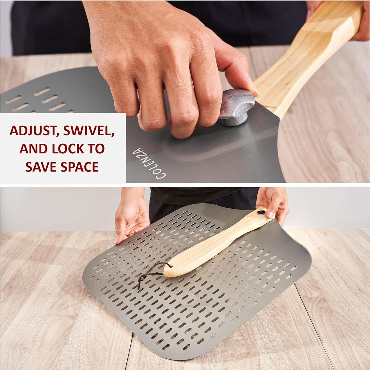 Pizza Peel 16 inch,16" Wx 18" L, Aluminum pizza peel with Foldable Wood Handle and Storage Bag, Non-perforated (16 inch Perforated)