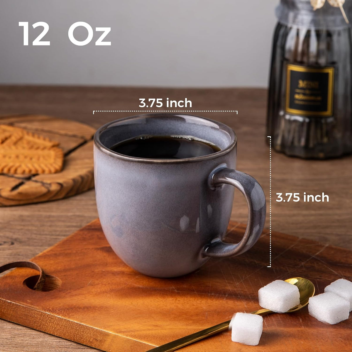 AmorArc 12oz Coffee Mugs, Ceramic Coffee Mugs set of 6 for Man, Woman, Dad, Mom, Modern Coffee Mugs with handle for Latte/Cappuccino/Milk/Cocoa. Dishwasher&Microwave Safe, Gray-Reactive Glaze