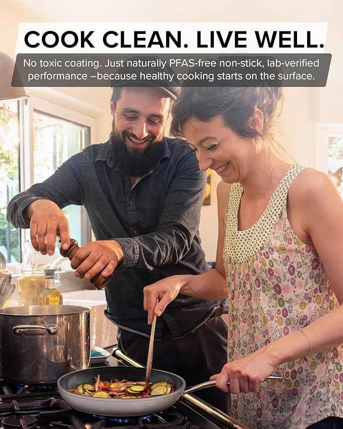 Nuwave Healthy G11-Pots and Pans Set Non Stick, 9H Near-Diamond Hardness Scratch-Resistant, Works on All Stovetops, PFAS Free, with Frying Pans, Saucepans & Glass Lids, Stay-Cool Handles, Tinsel
