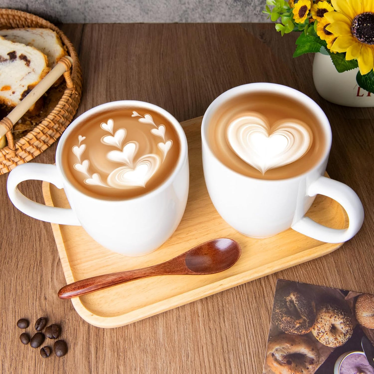 Set of 2 Durable 16 oz Coffee Cups, Large White Coffee Mugs with Ergonomic Handle, Ceramic Mugs Dishwasher & Microwave Safe, Ideal Tea Mugs for Home, Office, Gifts (Coffee, Tea, Hot Cocoa, Latte Cup)