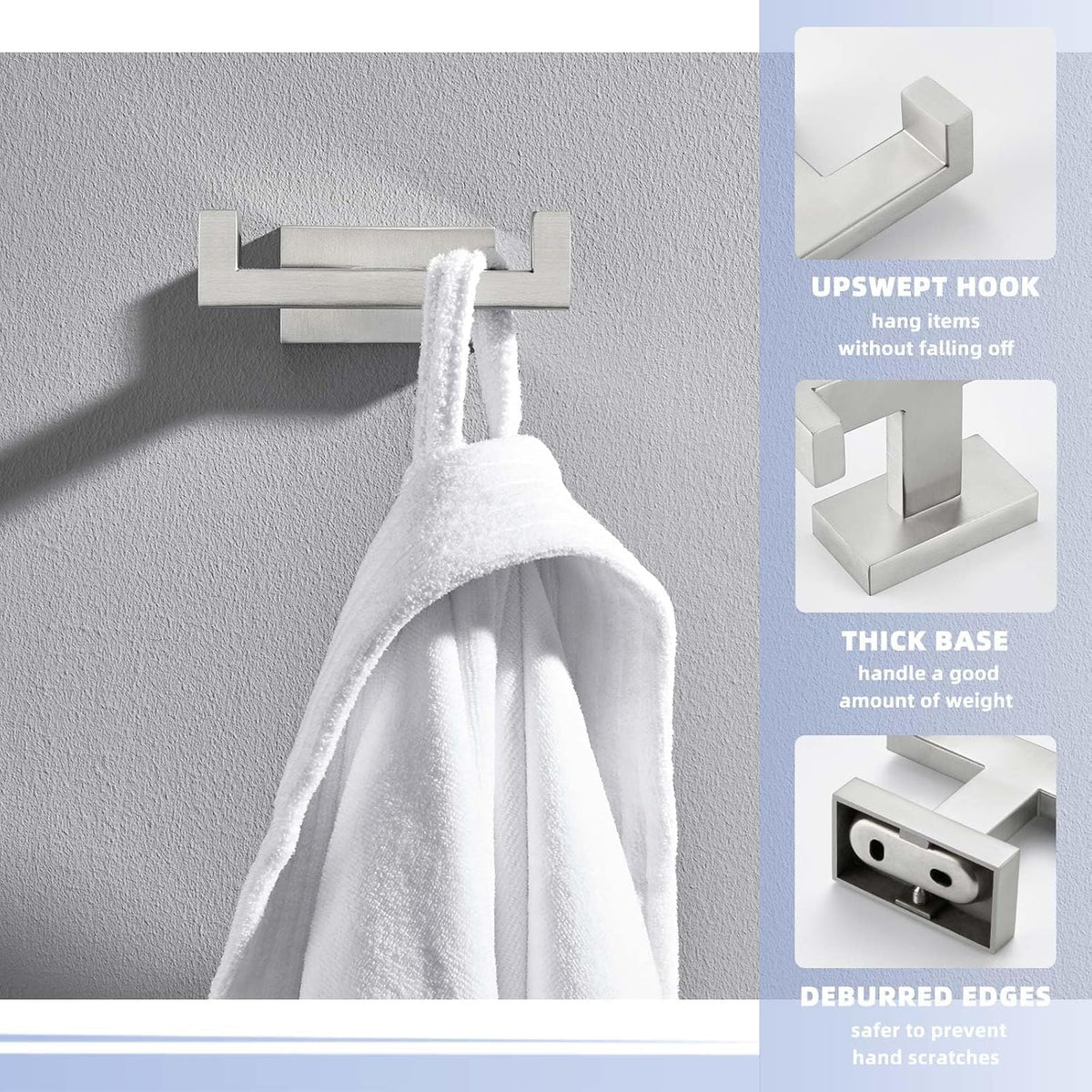 Suyar Double Towel Hook Brushed Nickel, SUS 304 Stainless Steel Bathroom Towel Holder, Coat Robe Wall Hook