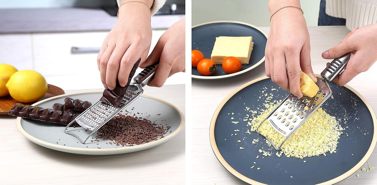 Pizza Cutter Set Stainless Steel Kitchen Gadget Set (6 PCS Set) - Includes Pizza Cutter Wheel, Chocolate & Cheese Grater, Serrated Pie & Cake Server, Garlic Press, Free Brush and Bonus Oven Mitt