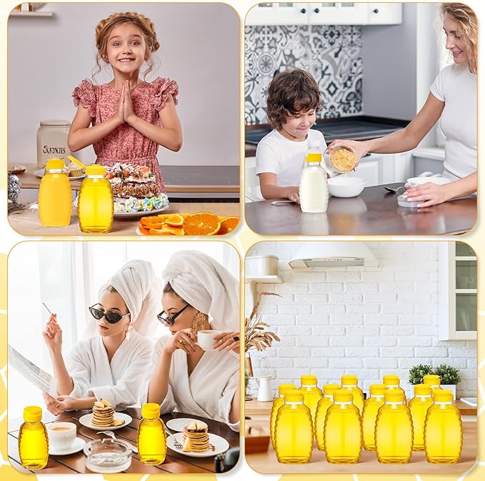 Tioncy 96 PCS Clear Plastic Honey Bottles 16 Oz Honey Jars with Lids Honey Bottle Containers Empty Honey Bear Bottle Squeeze Honey Bottle for Easy Storing and Dispensing