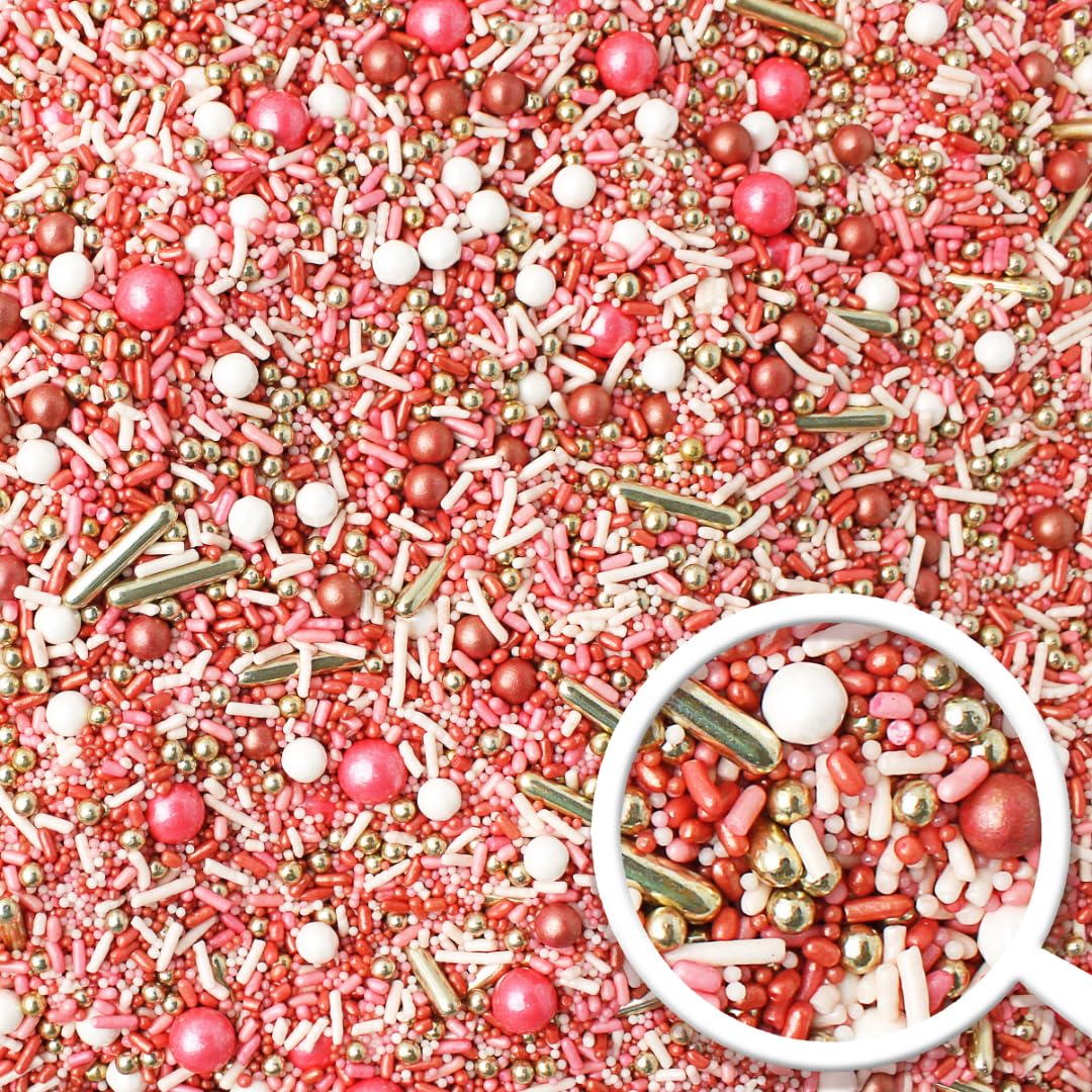 Sprinkle Pop Vintage Rose Gold Sprinkle Mix| Blush White Rose Gold Sprinkles with Gold Dragees| Sprinkles Made in USA for Decorating Wedding Bridal Shower Valentines Day Cakes Cookies Cupcakes, 2oz