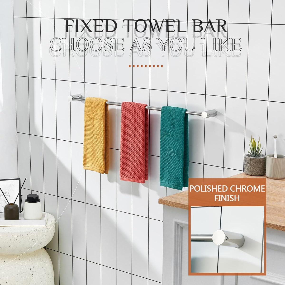 KOKOSIRI Towel Bar Polished Chrome 32-Inch Bath Towel Holder for Bathroom Wall Mounted Rail Stainless Steel Bathroom Hardware Accessories, B4007CH-L32
